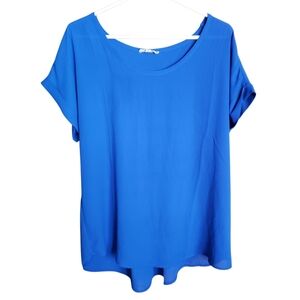 Pleione Extra Large Royal Blue Women's Pullover Short Sleeve Blouse Top Pleated